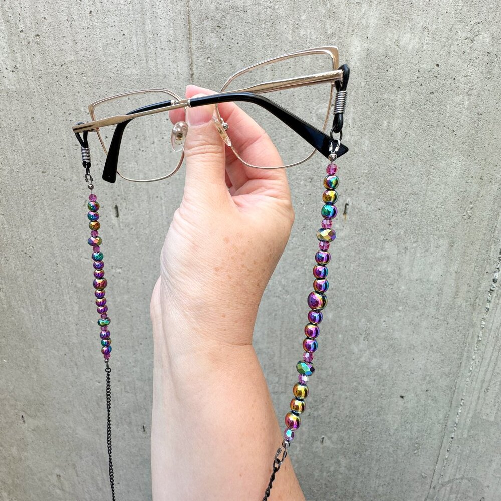 Iridescent Beaded Eyeglass Chain Rainbow Crystal Glasses Holder - Picture 7 of 9